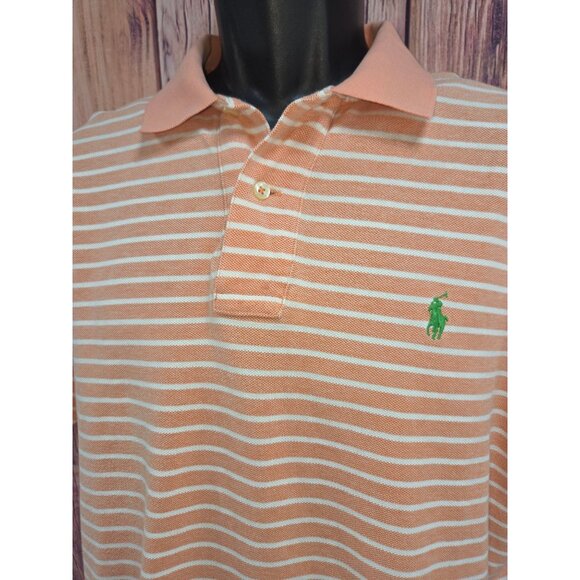 Polo Ralph Lauren Mens Orange Striped Cotton Polo Shirt Large - Picture 3 of 7